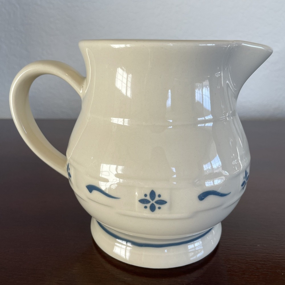 Longaberger Pottery Roseville Woven Traditions Classic Blue Small Juice Pitcher
